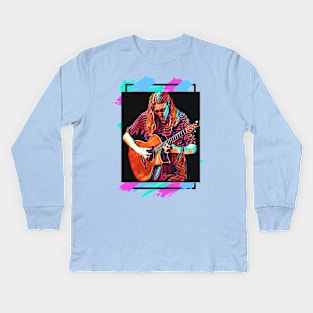 Young Guitarist (paint splotch frame) Kids Long Sleeve T-Shirt